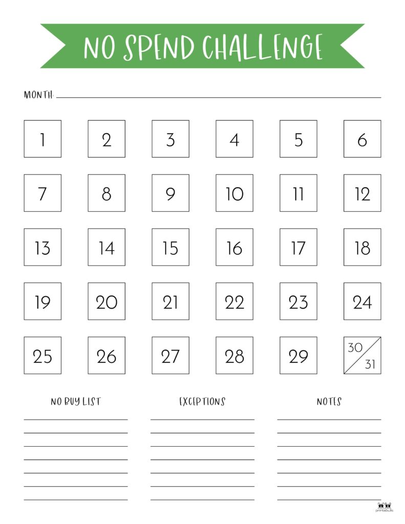no spend challenge printables | printabulls